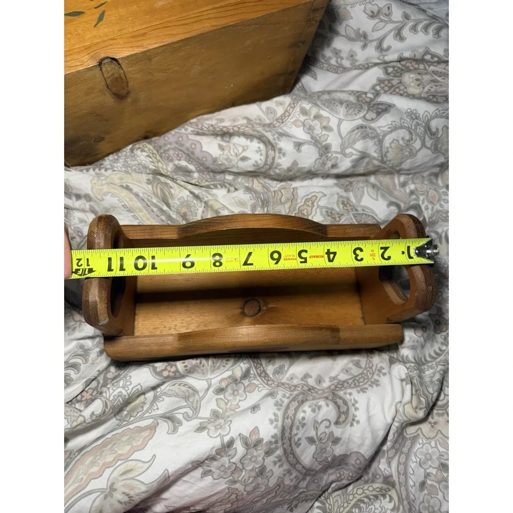 Vintage Wooden Caddy Storage Tray Hand Painted Carved Hearts Country Decor